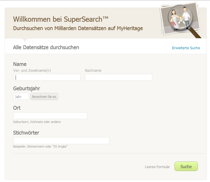 Haupt-Suchseite von SuperSearch (zum Vergrößern, bitte Bild anklicken)