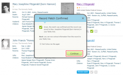 Pop up extrahieren Informationen aus einem bestätigten Record Match kopieren.