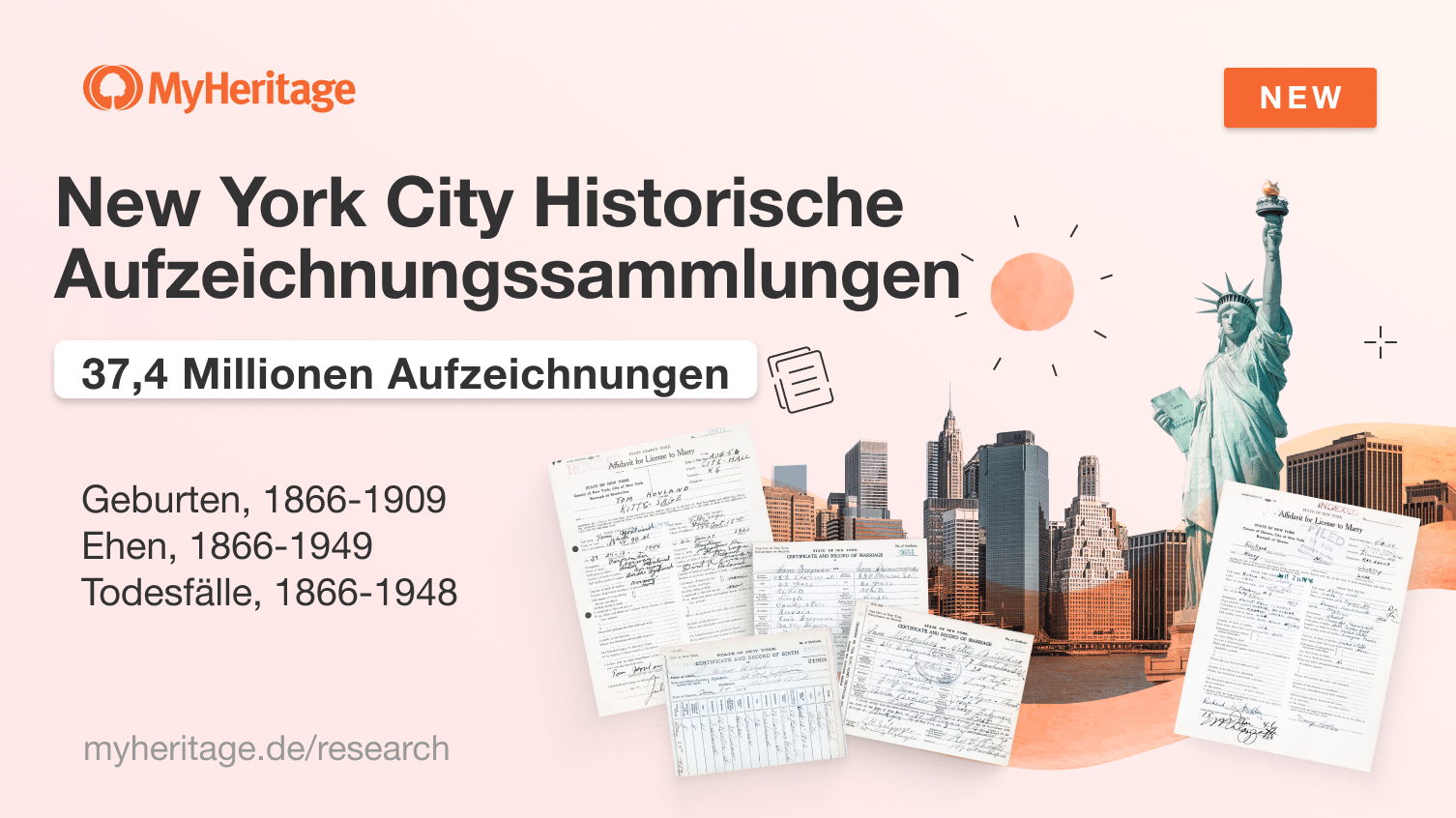 MyHeritage veröffentlicht New Yorker Geburts-, Ehe- und Todesaufzeichnungssammlungen