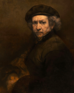 Rembrandt-Selbstbildnis mit Baskenmütze und umgeschlagenem Kragen, 1659 [Bildnachweis: Google Art Project]