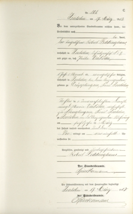 Beispiel auf MyHeritage aus dem Sterberegister 1870-1940 – Nordrhein-Westfalen (Arnsberg und Münster)