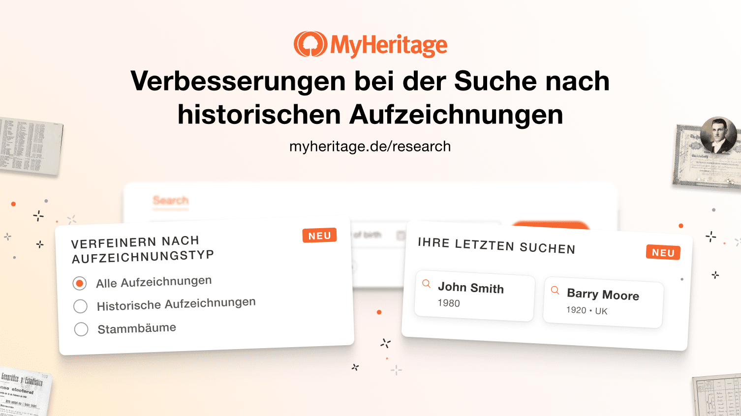 Verbesserungen bei der Suche nach historischen Aufzeichnungen auf MyHeritage