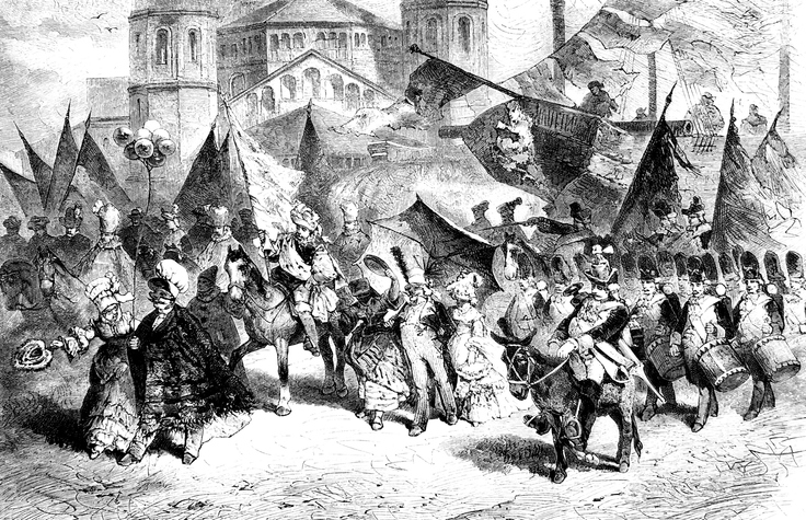 Straßenkarneval in Köln, Funken – Illustration aus dem 19. Jahrhundert