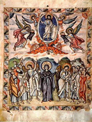 Darstellung der Himmelfahrt in einer syrischen-Handschrift, sechstes Jahrhundert. Quelle: wikipedia