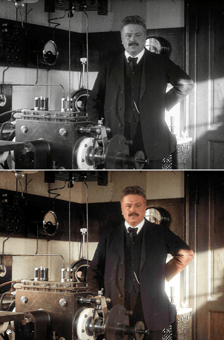 Ingenjör Valdemar Poulsen vid sin station för trådlös telegrafi.