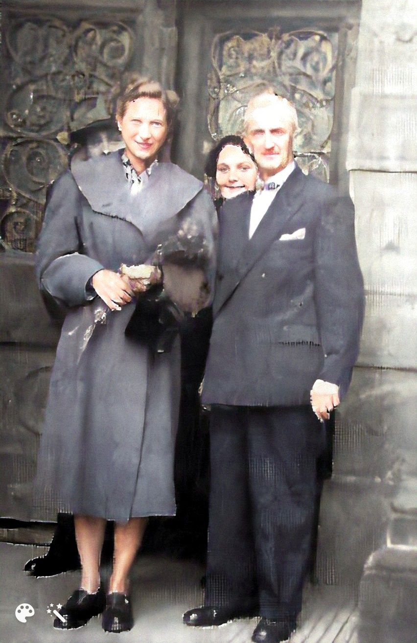 The wedding of Lissi und Hugo Crasser, 1956. Photo colorized, enhanced, and repaired by MyHeritage