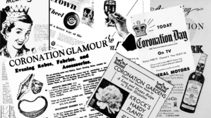 Alte Anzeigen zum Krönungstag: Wie Unternehmen frühere Krönungen zur Produktwerbung nutzten