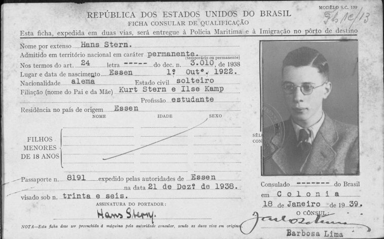 Einwanderungskarte von Hans Stern aus dem Jahr 1938. Quelle: MyHeritage, Einwanderungskarten aus Rio de Janeiro von 1900-1965.