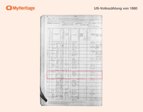 Adam Levines Ur-Ur-Ur-Großvater Simon Isselbacher taucht in der US-Volkszählung von 1880 auf. Quelle: MyHeritage Sammlungskatalog.