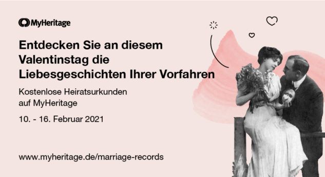 Zum Valentinstag: kostenloser Zugang zu Heiratsunterlagen auf MyHeritage