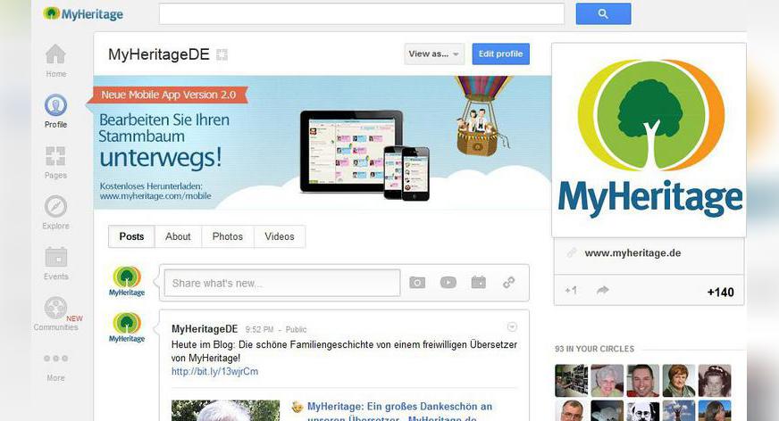 MyHeritage und die Social Media