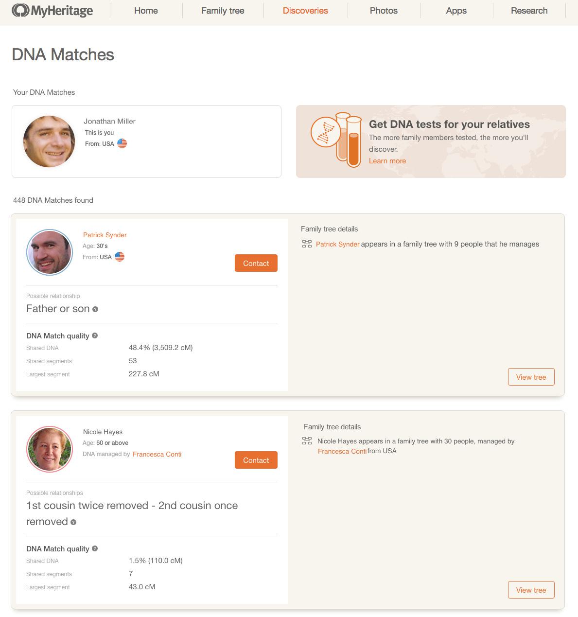 DNA Matches (zum Vergrößern, Bild bitte anklicken - Bild auf Englisch, deutsche Version folgt!)